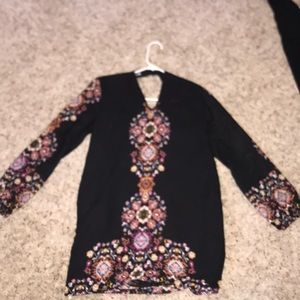 Black and multicolor pattern loose fitting dress